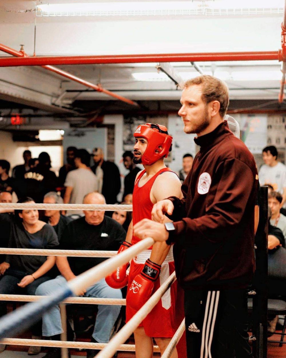 Coach Brent ringside with one of his boxers